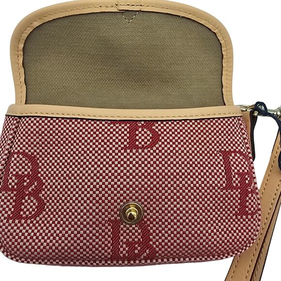 Dooney & Bourke Oncour Twist Flap Wristlet Signature Red & Beige Leather NWOT - Picture 7 of 7